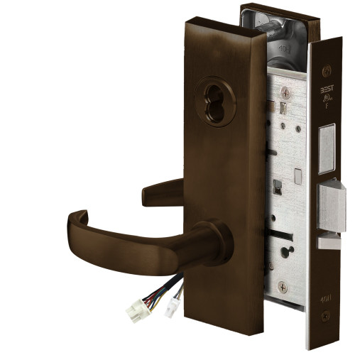 BEST 45HW7TDEL14M61112V Fail Safe 12V With Deadbolt Electrified Mortise Lock 14 Lever M Escutcheon Bright Bronze