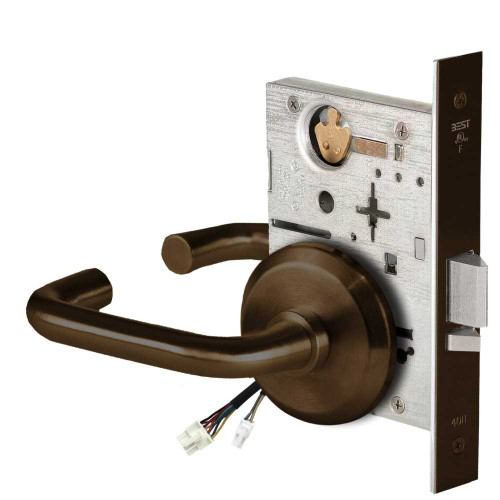 BEST 45HW0NXEL3S611 Fail Safe 24V No Key Override Electrified Mortise Lock 3 Lever S Rose Bright Bronze 45HW0NXEL3S611