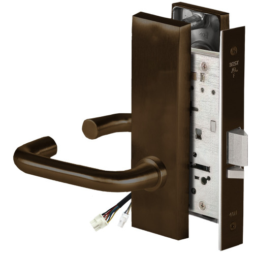 BEST 45HW0NXEL3M611 Fail Safe 24V No Key Override Electrified Mortise Lock 3 Lever M Escutcheon Bright Bronze