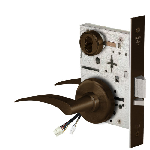 BEST 45HW7DEU17LH611 Fail Secure 24V Electrified Mortise Lock 17 Lever H Rose Left Hand Bright Bronze