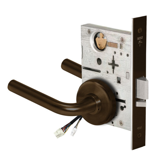 BEST 45HW0NXEL12H611RQE12V Fail Safe 12V No Key Override Electrified Mortise Lock 12 Lever H Rose Request to Exit Bright Bronze