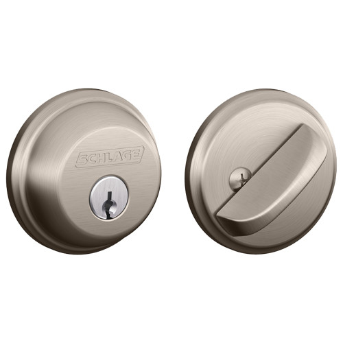 Schlage Residential B60 619 KA4 Grade 1 Single Cylinder Deadbolt Lock Conventional Cylinder 5 Pins Keyed Alike in Groups of 4 Dual Option Latch Satin Nickel Plated Clear Coated Finish