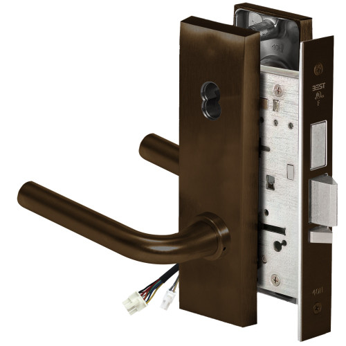 BEST 45HW7TDEL12N611RQE Fail Safe 24V With Deadbolt Electrified Mortise Lock 12 Lever N Escutcheon Request to Exit Bright Bronze