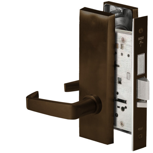 BEST 45HW0LEU15M611RQE12V Fail Secure 12V With Deadbolt No Key Override Electrified Mortise Lock 15 Lever M Escutcheon Request to Exit Bright Bronze