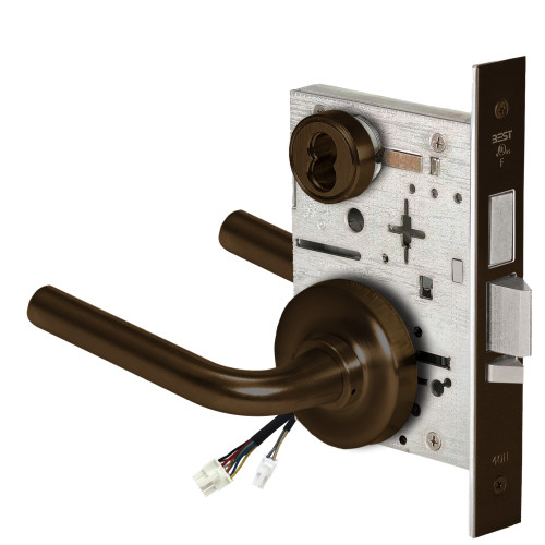 BEST 45HW7TWEL12R611RQE12V Fail Safe 12V Double Cylinder With Deadbolt Electrified Mortise Lock 12 Lever R Rose Request to Exit Bright Bronze