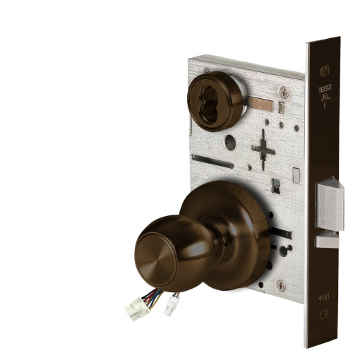 BEST 45HW7DEL4R611RQE Fail Safe 24V Electrified Mortise Lock 4 Knob R Rose Request to Exit Bright Bronze