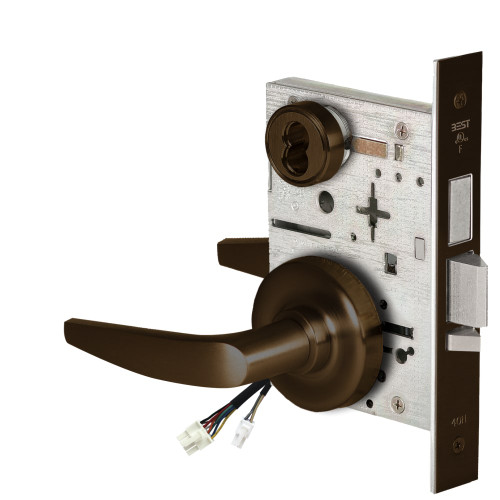 BEST 45HW7TWEL16R611RQE12V Fail Safe 12V Double Cylinder With Deadbolt Electrified Mortise Lock 16 Lever R Rose Request to Exit Bright Bronze