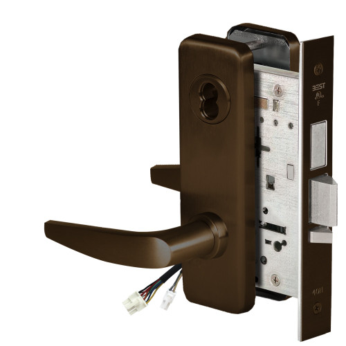 BEST 45HW7TDEU16J61112V Fail Secure 12V With Deadbolt Electrified Mortise Lock 16 Lever J Escutcheon Bright Bronze