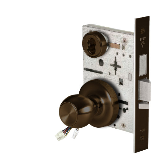 BEST 45HW7TDEL4R611RQE Fail Safe 24V With Deadbolt Electrified Mortise Lock 4 Knob R Rose Request to Exit Bright Bronze