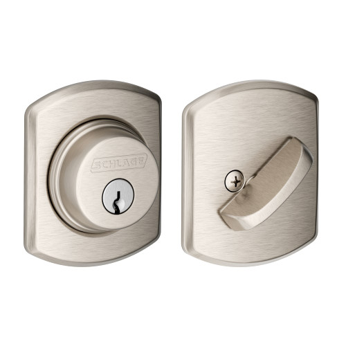 Schlage Residential B60 GRW 619 12-287 KD Grade 1 Single Cylinder Deadbolt Lock Conventional Cylinder 5 Pins Keyed Different Triple Option Latch Greenwich Rose Satin Nickel Plated Clear Coated Finish