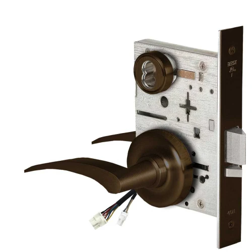 BEST 45HW7WEL17LR611 Fail Safe 24V Double Cylinder Electrified Mortise Lock 17 Lever R Rose Left Hand Bright Bronze 45HW7WEL17LR611