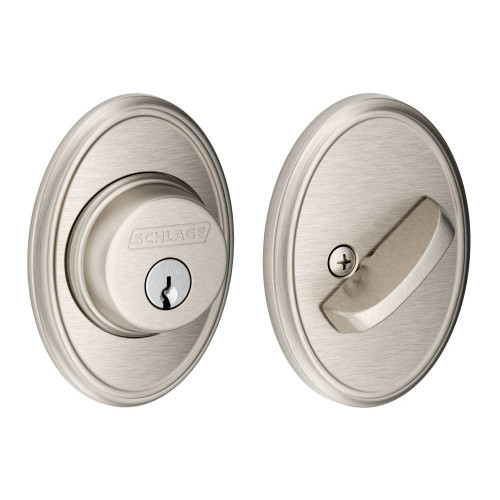 Schlage Residential B60 WKF 619 12-287 KD Grade 1 Single Cylinder Deadbolt Lock Conventional Cylinder 5 Pins Keyed Different Triple Option Latch Wakefield Rose Satin Nickel Plated Clear Coated Finish B60 WKF 619 12-287 KD