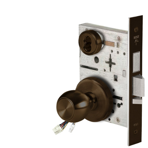 BEST 45HW7TDEL4H61112V Fail Safe 12V With Deadbolt Electrified Mortise Lock 4 Knob H Rose Bright Bronze