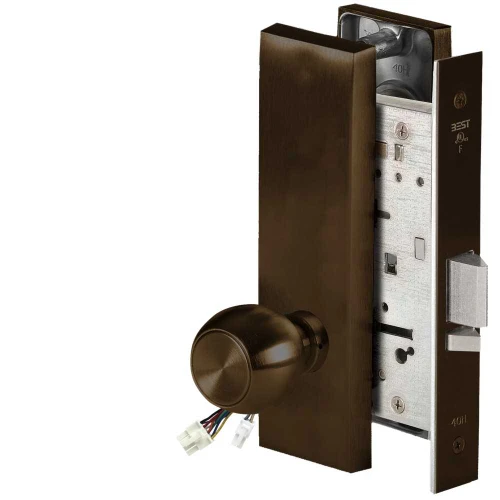 BEST 45HW0NXEL4M611 Fail Safe 24V No Key Override Electrified Mortise Lock 4 Knob M Escutcheon Bright Bronze 45HW0NXEL4M611