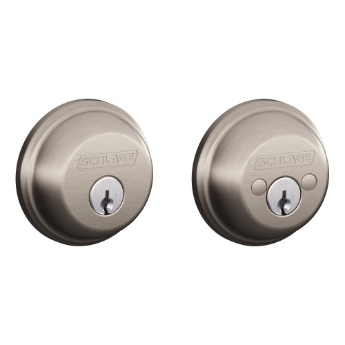 Schlage Residential B62 619 12-287 KA4 Grade 1 Double Cylinder Deadbolt Lock Conventional Cylinder 5 Pins Keyed Alike Group of 4 Triple Option Latch Satin Nickel Plated Clear Coated Finish