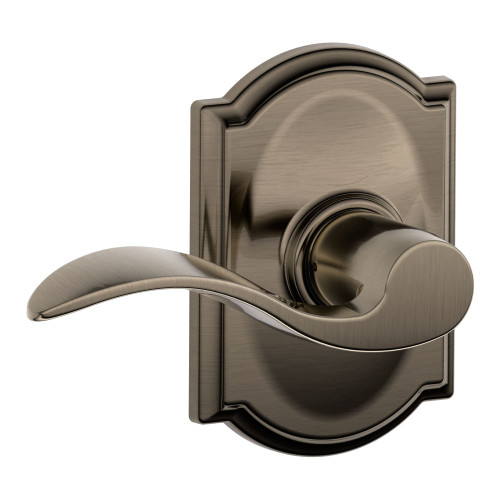 Schlage Residential F10 ACC 620 CAM Grade 2 Passage Latch Accent Lever Camelot Rose Antique Nickel Finish