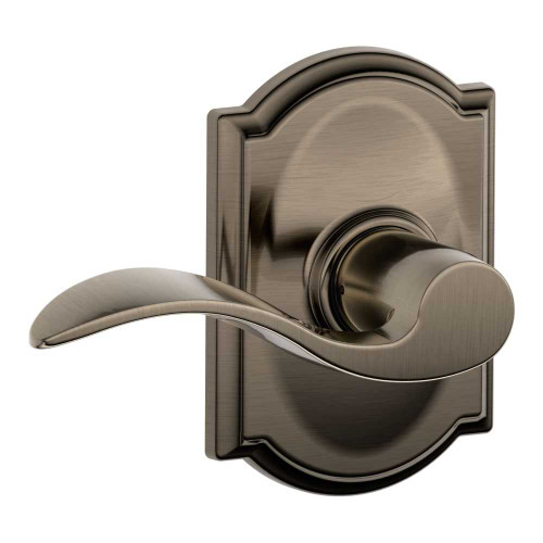 Schlage Residential F10 ACC 620 CAM Grade 2 Passage Latch Accent Lever Camelot Rose Antique Nickel Finish F10 ACC 620 CAM