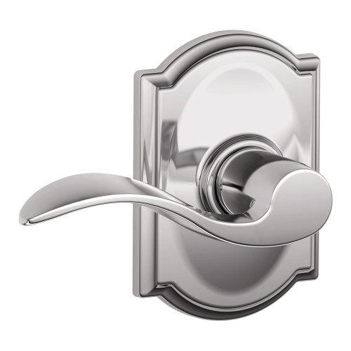 Schlage Residential F10 ACC 625 CAM Grade 2 Passage Latch Accent Lever Camelot Rose Bright Chrome Finish