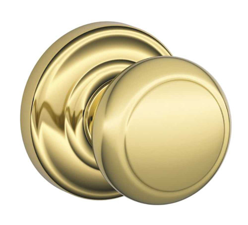 Schlage Residential F10 AND 605 AND Passage Latch Andover Knob Andover Rose Bright Brass F10 AND 605 AND