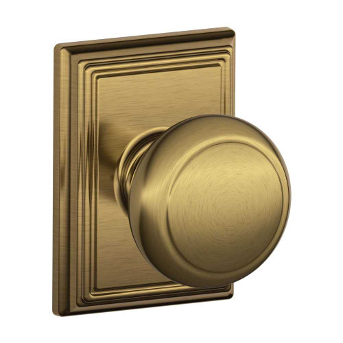Schlage Residential F10 AND 609 ADD Passage Latch Andover Knob Addison Rose Antique Brass F10 AND 609 ADD