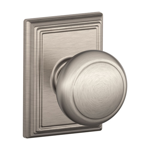 Schlage Residential F10 AND 619 ADD Passage Latch Andover Knob Addison Rose Satin Nickel
