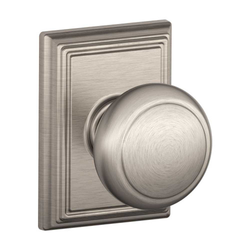 Schlage Residential F10 AND 619 ADD Passage Latch Andover Knob Addison Rose Satin Nickel F10 AND 619 ADD