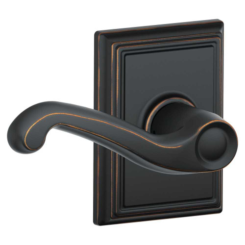 Schlage Residential F10 FLA 716 ADD Grade 2 Passage Latch Flair Lever Addison Rose Antique Bronze Finish F10 FLA 716 ADD