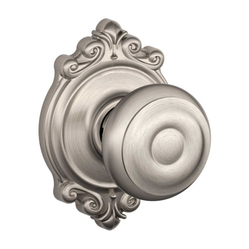 Schlage Residential F10 GEO 619 BRK Passage Latch Georgian Knob Brookshire Rose Satin Nickel F10 GEO 619 BRK