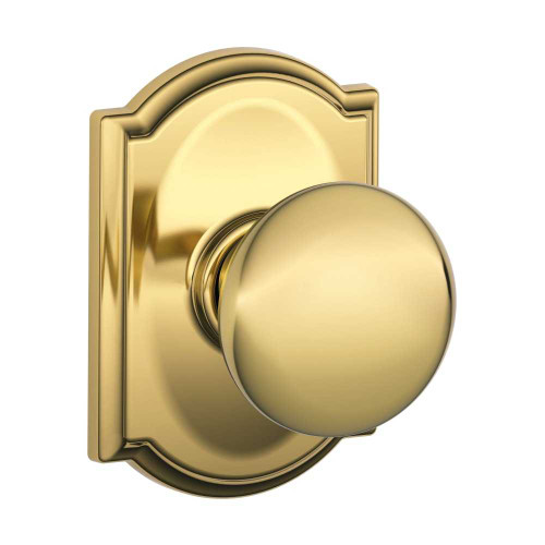 Schlage Residential F10 PLY 505 CAM Passage Latch Plymouth Knob Camelot Rose Lifetime Brass F10 PLY 505 CAM