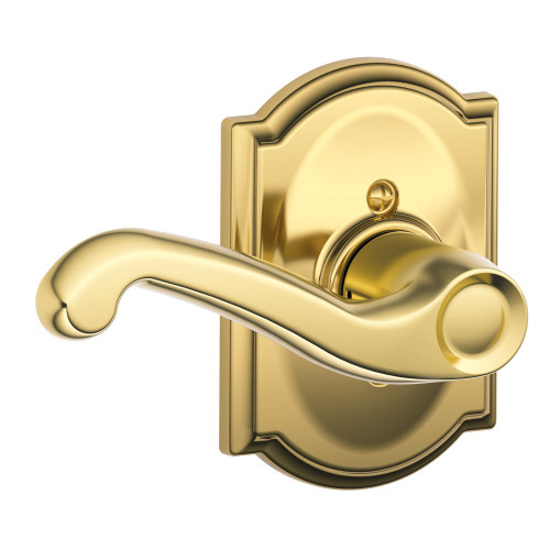 Schlage Residential F170 FLA 605 CAM LH Grade 2 Single Dummy Flair Lever Camelot Rose Bright Brass Finish