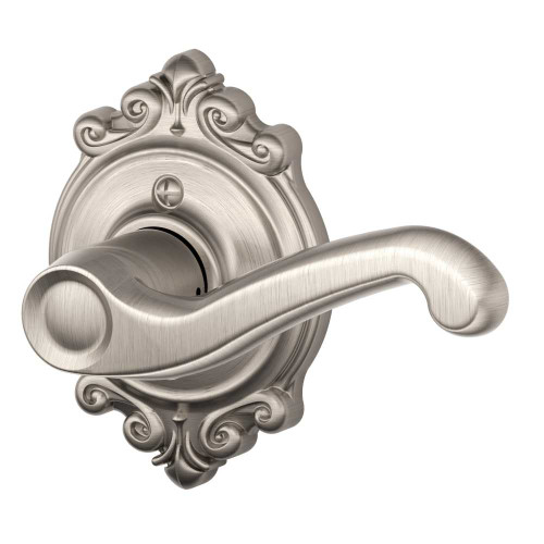 Schlage Residential F170 FLA 619 BRK RH Grade 2 Single Dummy Flair Lever Brookshire Rose Satin Nickel Finish F170 FLA 619 BRK RH