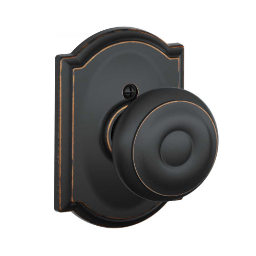 Schlage Residential F170 GEO 716 CAM Single Dummy Georgian Knob Camelot Rose Antique Bronze F170 GEO 716 CAM