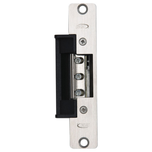 RCI 7105-05D 32D Electric Strike 5-7/8 In Round Corner Faceplate For 3/4 In Projection Latches 12 VDC Fail Secure Satin Stainless Steel 