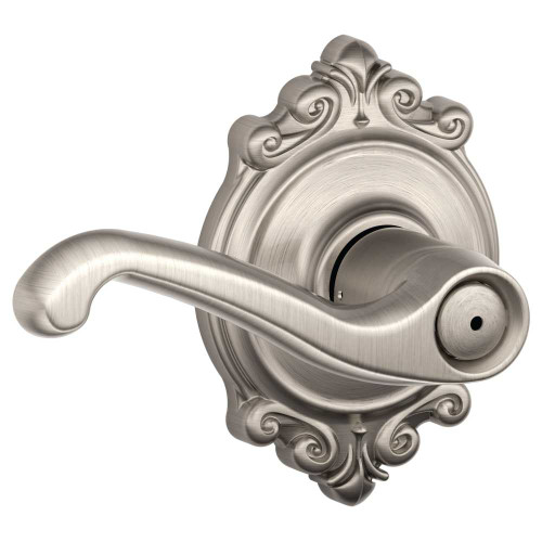 Schlage Residential F40 FLA 619 BRK Grade 2 Privacy Lock Flair Lever Brookshire Rose Satin Nickel Finish F40 FLA 619 BRK