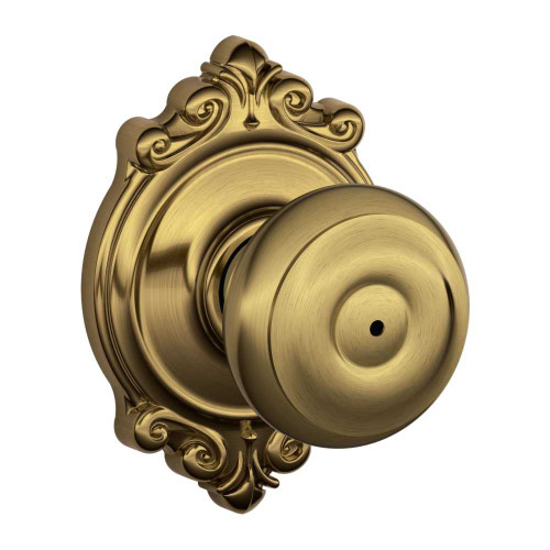 Schlage Residential F40 GEO 609 BRK Privacy Lock Georgian Knob Brookshire Rose Antique Brass F40 GEO 609 BRK