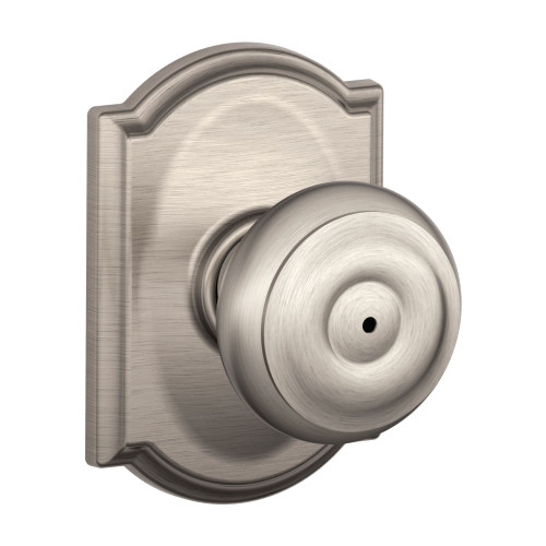 Schlage Residential F40 GEO 619 CAM Privacy Lock Georgian Knob Camelot Rose Satin Nickel