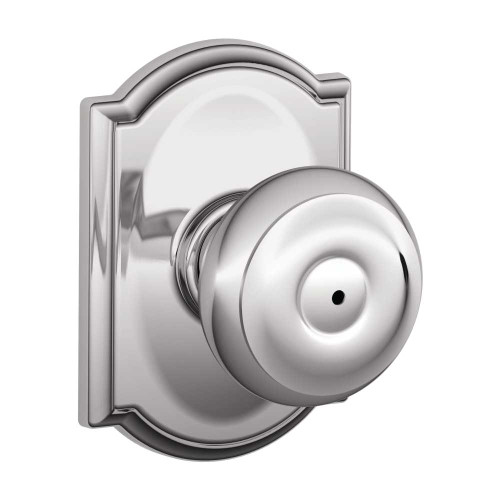 Schlage Residential F40 GEO 625 CAM Privacy Lock Georgian Knob Camelot Rose Bright Chrome F40 GEO 625 CAM