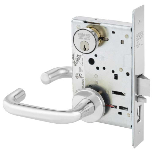 Sargent 8255 LNJ 26 Grade 1 Office or Entry Mortise Lock J - Lever LN - Rose Field Reversible Conventional Cylinder ASA Strike Bright Chrome 8255 LNJ 26