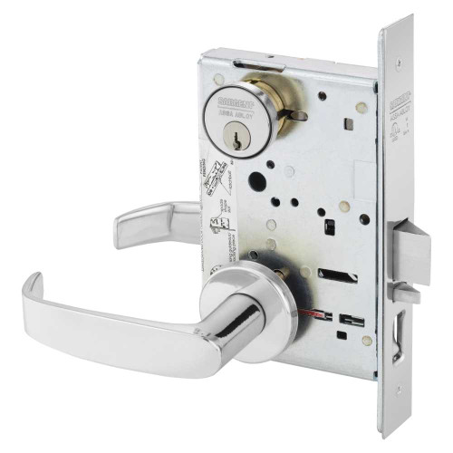 Sargent 8255 LNL 26 Grade 1 Office or Entry Mortise Lock L - Lever LN - Rose Field Reversible Conventional Cylinder ASA Strike Bright Chrome 8255 LNL 26