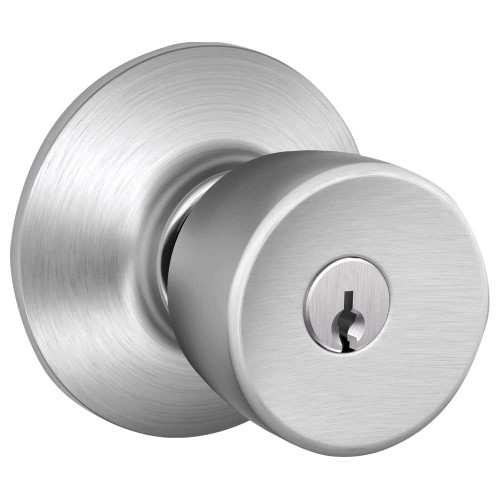 Schlage Residential F51A BEL 626 KD Grade 2 Entry Lock Bell Knob Conventional Cylinder Satin Chrome Finish Not Handed F51A BEL 626 KD