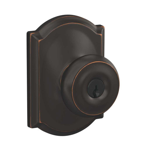 Schlage Residential F51A GEO 716 CAM KD Entry Lock Georgian Knob Camelot Rose Antique Bronze F51A GEO 716 CAM KD