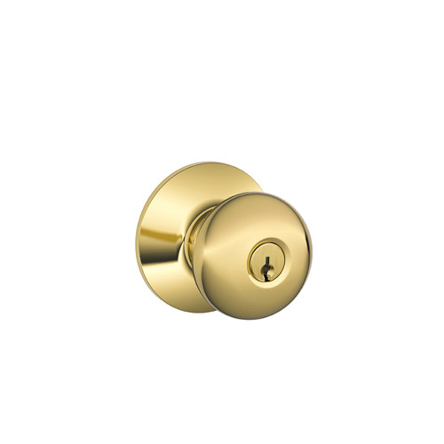 Schlage Residential F51A PLY 605 KA4 Grade 2 Entry Lock Plymouth Knob Conventional Cylinder Keyed Alike Bright Brass Finish Not Handed