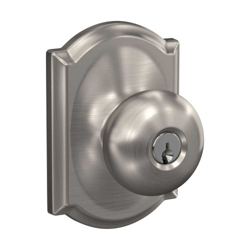 Schlage Residential F51A PLY 619 CAM KD Entry Lock Plymouth Knob Camelot Rose Satin Nickel F51A PLY 619 CAM KD