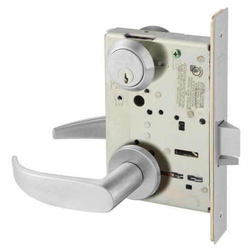 Sargent 8238 LNP 26D Grade 1 Classroom Security Intruder Latchbolt Mortise Lock P - Lever LN - Rose Field Reversible Conventional Cylinder ASA Strike Satin Chrome 8238 LNP 26D