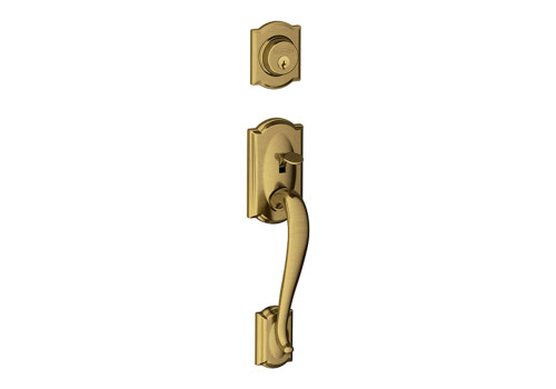 Schlage Residential F58 CAM 609 Entrance Handleset Exterior Only Camelot Style Antique Brass F58 CAM 609