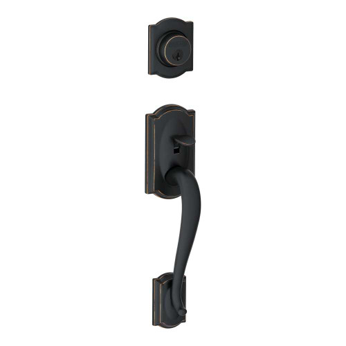 Schlage Residential F58 CAM 716 Entrance Handleset Exterior Only Camelot Style Antique Bronze F58 CAM 716