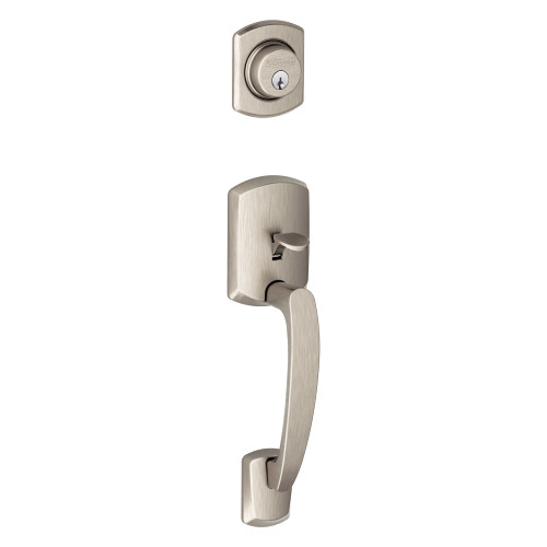 Schlage Residential F58 GRW 619 Entrance Handleset Exterior Only Greenwich Style Satin Nickel F58 GRW 619