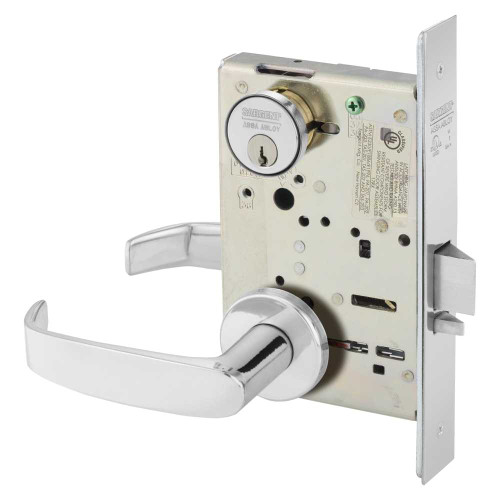 Sargent 8237 LNL 26 Grade 1 Classroom Mortise Lock L - Lever LN - Rose Field Reversible Conventional Cylinder ASA Strike Bright Chrome 8237 LNL 26