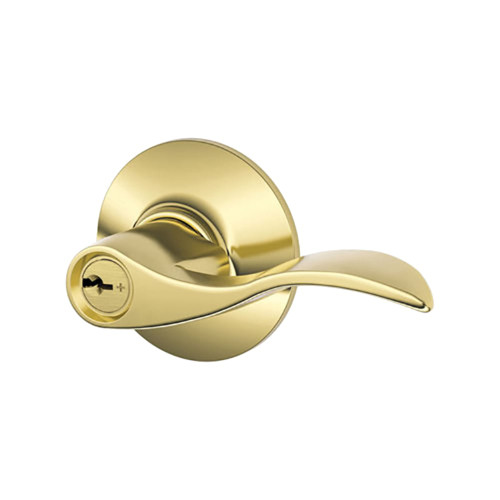 Schlage Residential F80 ACC 605 RH KD Storeroom Lock Accent Lever Bright Brass F80 ACC 605 RH KD