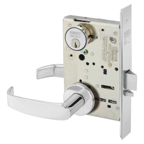 Sargent 8204 LNL 26 Grade 1 Storeroom or Closet Mortise Lock L - Lever LN - Rose Field Reversible Conventional Cylinder ASA Strike Bright Chrome 8204 LNL 26